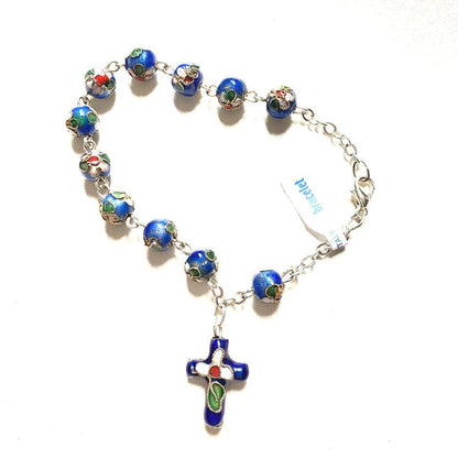 Light Blue Cloisonne Rosary Bracelet  Blessed By Pope On Request | Catholically