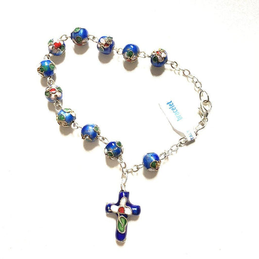 Light Blue Cloisonne Rosary Bracelet  Blessed By Pope On Request | Catholically