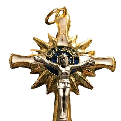 Little Cross Crucifix Blessed by Pope - White Enamel over Brass | Catholically