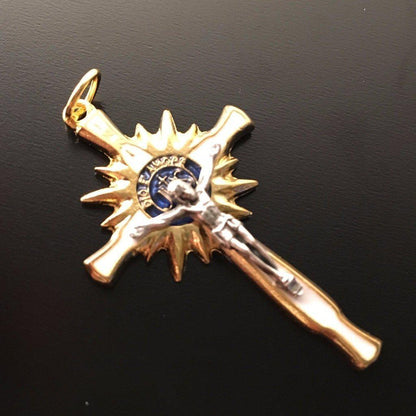 Little Cross Crucifix Blessed by Pope - White Enamel over Brass | Catholically
