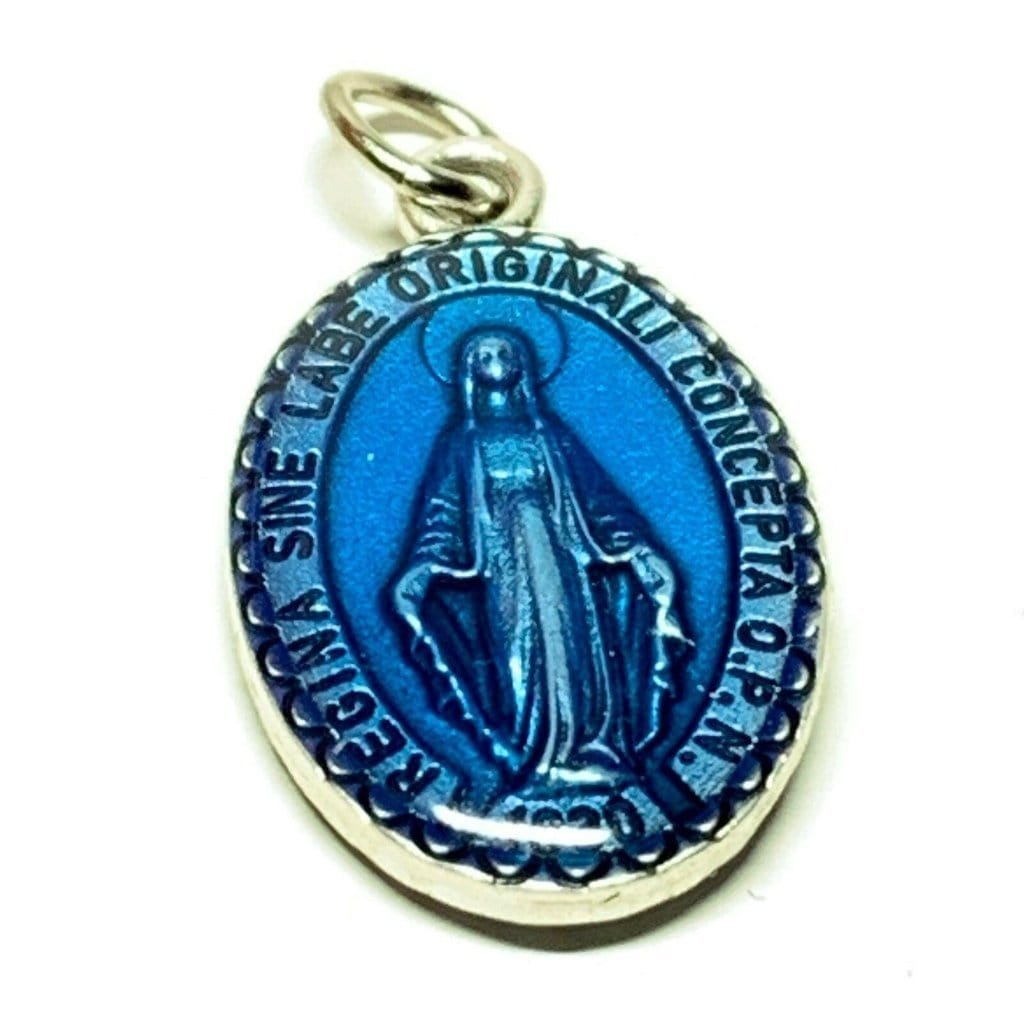 Miraculous Medal - Blue Enamel Blessed By Pope Pendant - Virgin Mary | Catholically