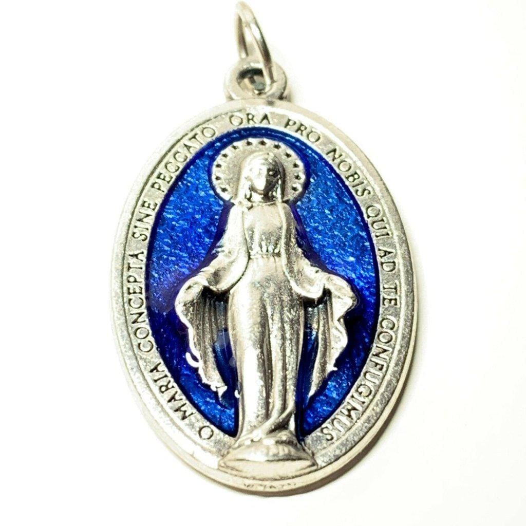 Miraculous Medal Blue Enamel & Silver Tone Blessed By Pope Charm Pendant | Catholically