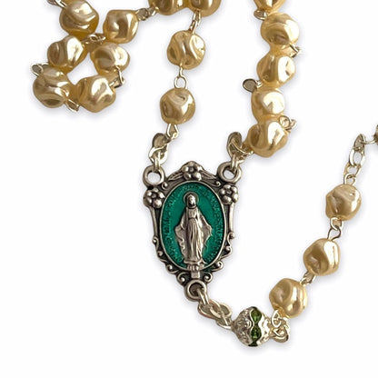 Miraculous Medal - Mop Rosary - Green - Blessed by Pope | Catholically