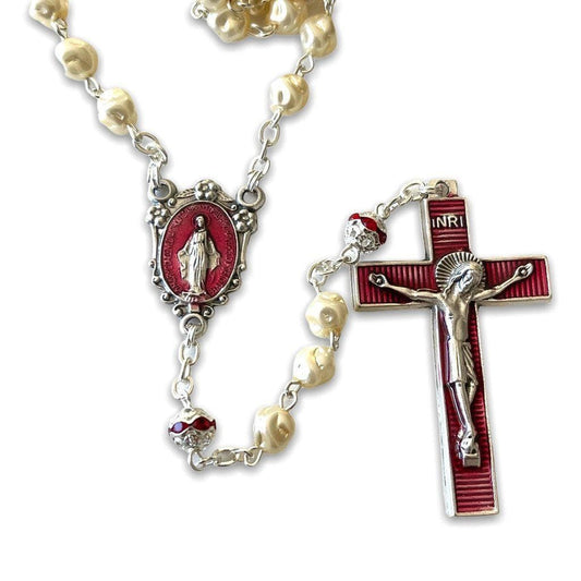 Miraculous Medal - Mop Rosary - Red - Blessed by Pope | Catholically