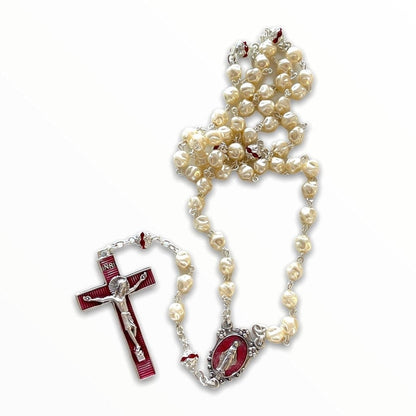 Miraculous Medal - Mop Rosary - Red - Blessed by Pope | Catholically