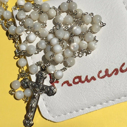 Mother Of Pearl Mop Rosary Blessed by Pope - Pope Francis Commemorative | Catholically