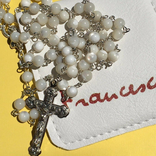 Mother Of Pearl Mop Rosary Blessed by Pope - Pope Francis Commemorative | Catholically