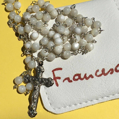 Mother Of Pearl Mop Rosary Blessed by Pope - Pope Francis Commemorative | Catholically