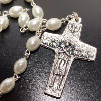 Mother of pearl Rosary - Pope Francis - Good Pastor Cross - Blessed By Pope | Catholically