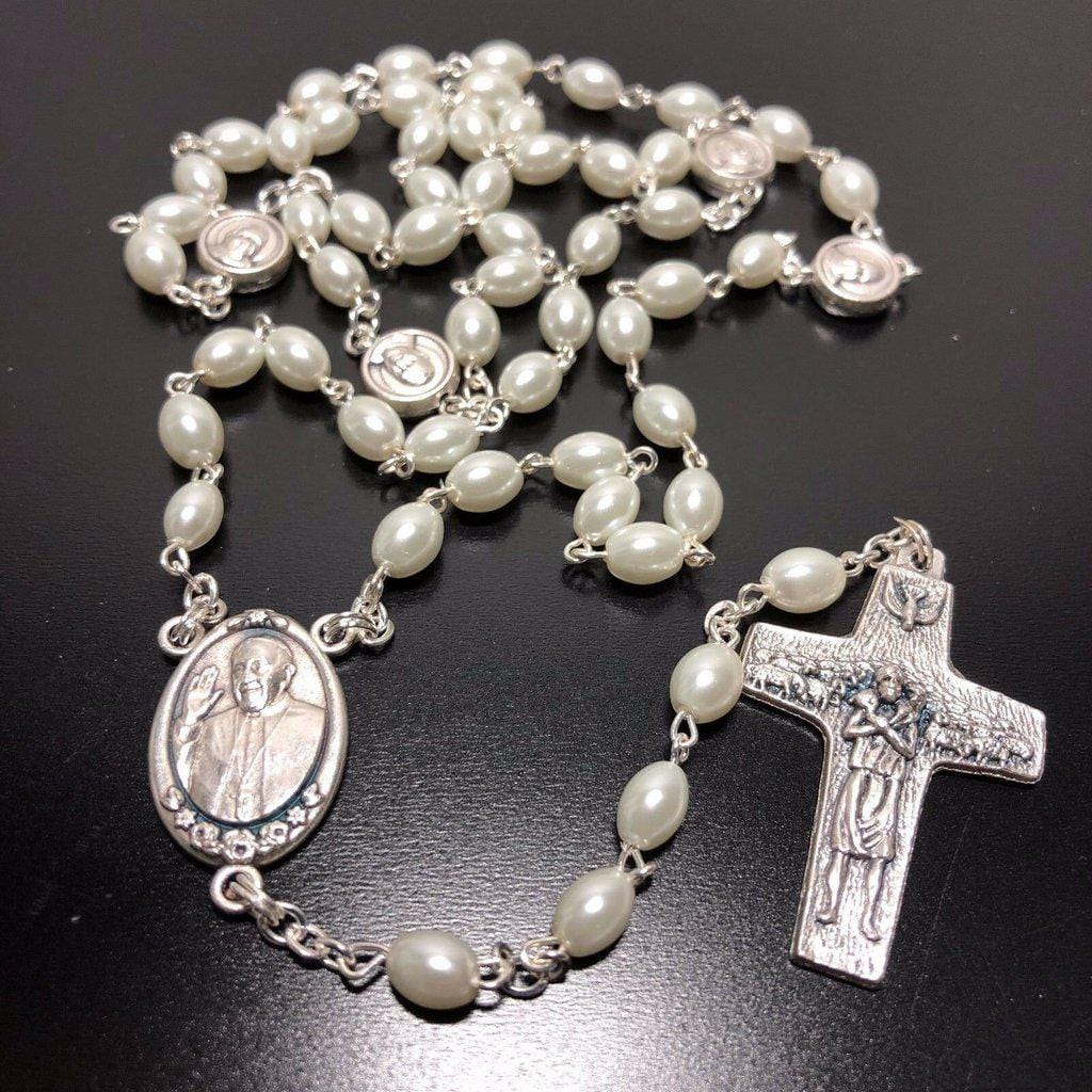 Mother of pearl Rosary - Pope Francis - Good Pastor Cross - Blessed By Pope | Catholically