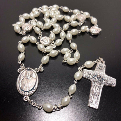 Mother of pearl Rosary - Pope Francis - Good Pastor Cross - Blessed By Pope | Catholically
