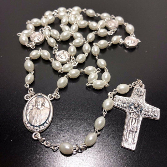 Mother of pearl Rosary - Pope Francis - Good Pastor Cross - Blessed By Pope | Catholically