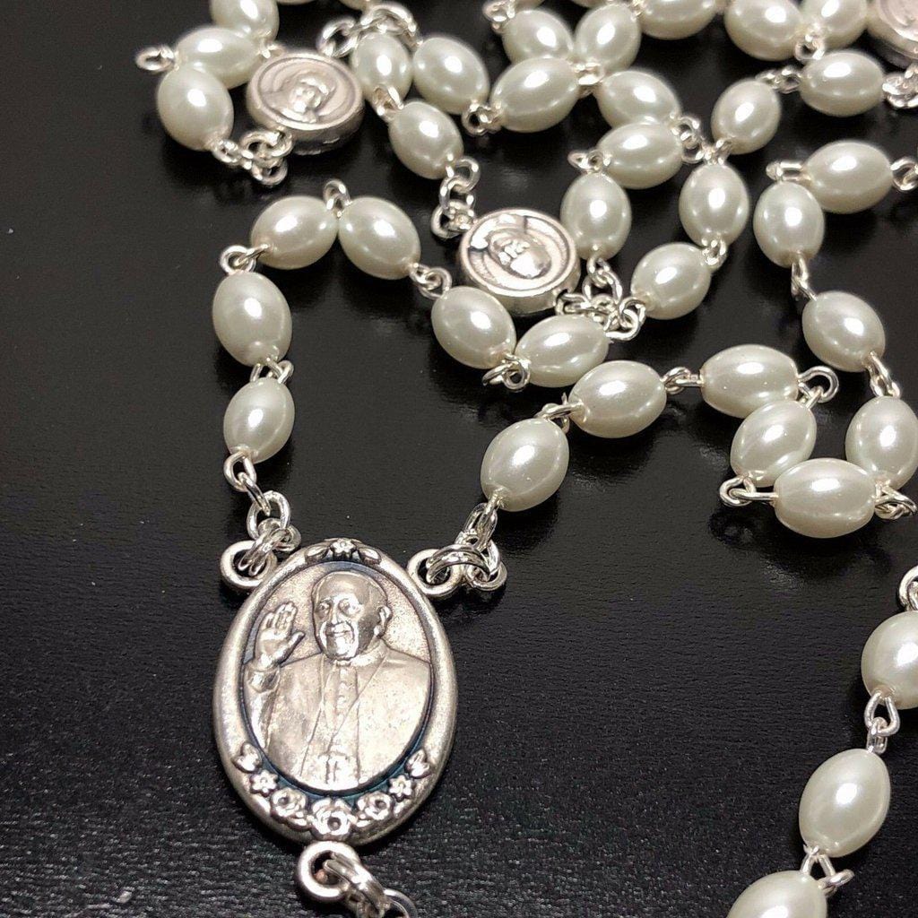 Mother of pearl Rosary - Pope Francis - Good Pastor Cross - Blessed By Pope | Catholically