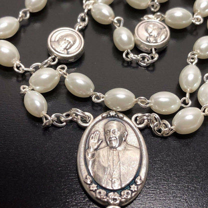 Mother of pearl Rosary - Pope Francis - Good Pastor Cross - Blessed By Pope | Catholically