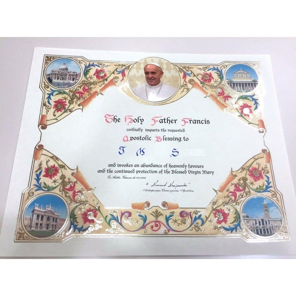 New! Customized Handmade Pope Francis Papal Apostolic Blessing - Wedding | Catholically