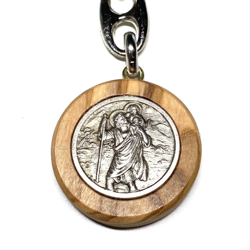 Olive Wood Key Ring - St. Christopher Keychain - Keyring - Blessed By Pope | Catholically