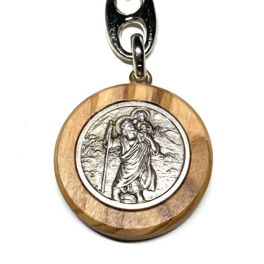 Olive Wood Key Ring - St. Christopher Keychain - Keyring - Blessed By Pope | Catholically