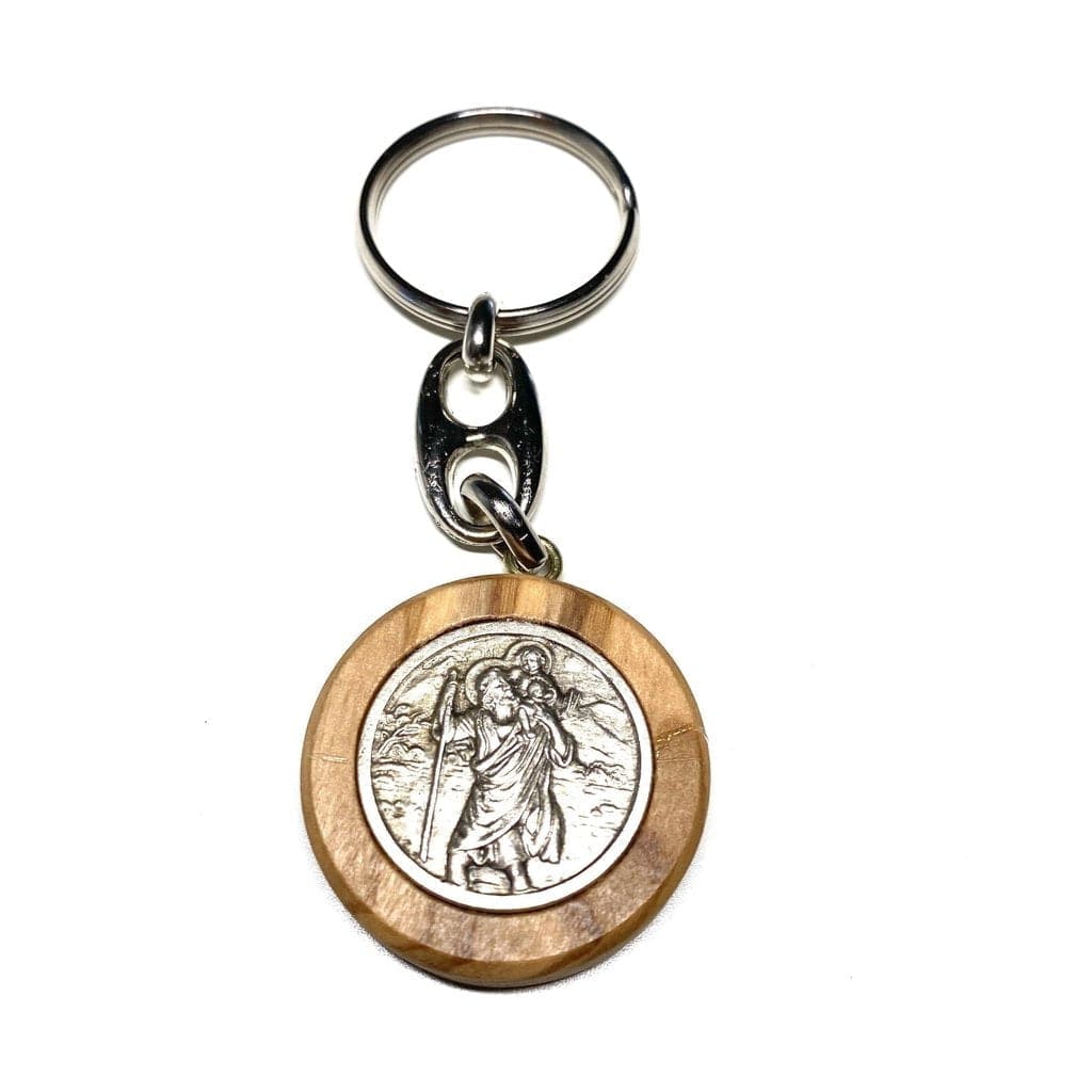 Olive Wood Key Ring - St. Christopher Keychain - Keyring - Blessed By Pope | Catholically