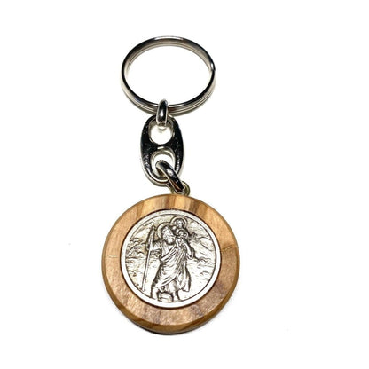 Olive Wood Key Ring - St. Christopher Keychain - Keyring - Blessed By Pope | Catholically