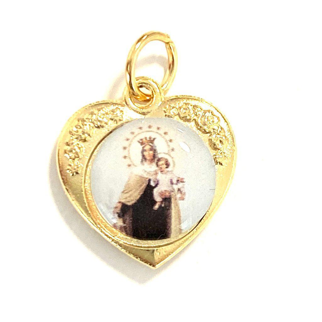 Our Lady of Mount Carmel Sacred Heart of Jesus Hearth Medal Pendant | Catholically