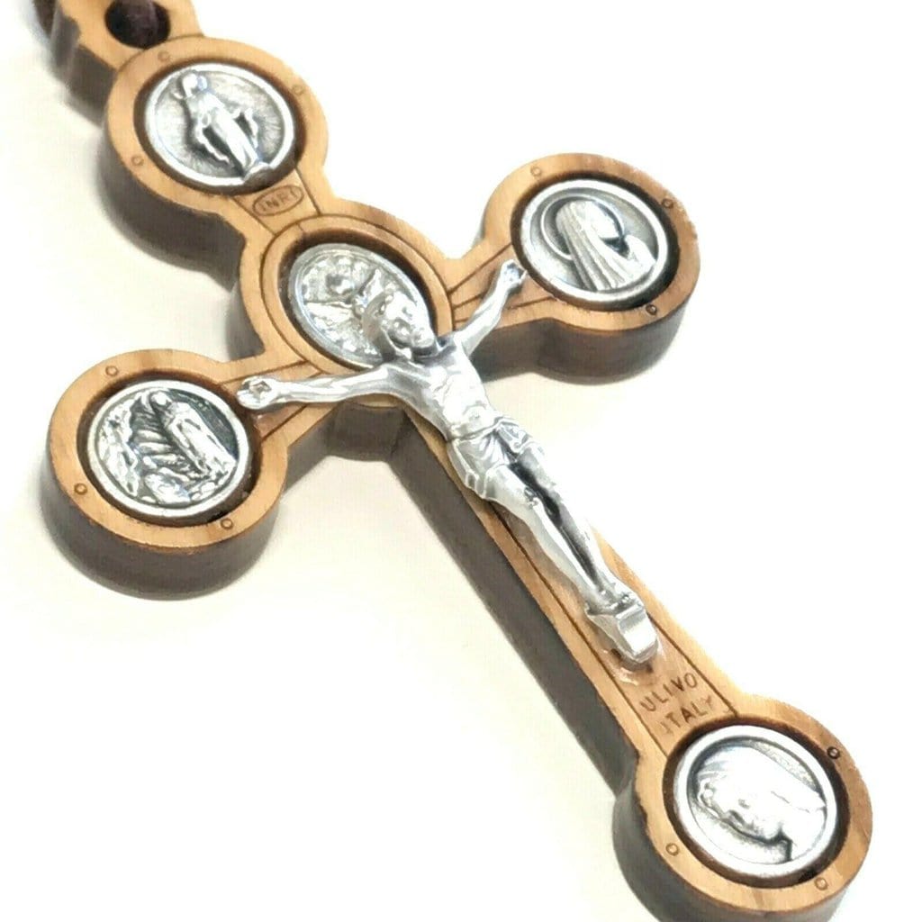 Our Lady Virgin Mary Pectoral Catholic Wooden Cross Crucifix Blessed By Pope | Catholically