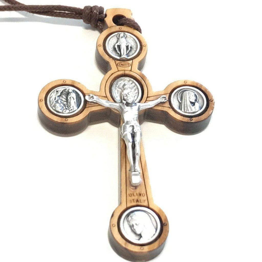 Our Lady Virgin Mary Pectoral Catholic Wooden Cross Crucifix Blessed By Pope | Catholically