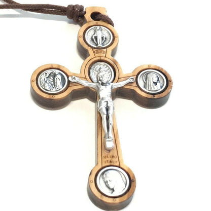 Our Lady Virgin Mary Pectoral Catholic Wooden Cross Crucifix Blessed By Pope | Catholically