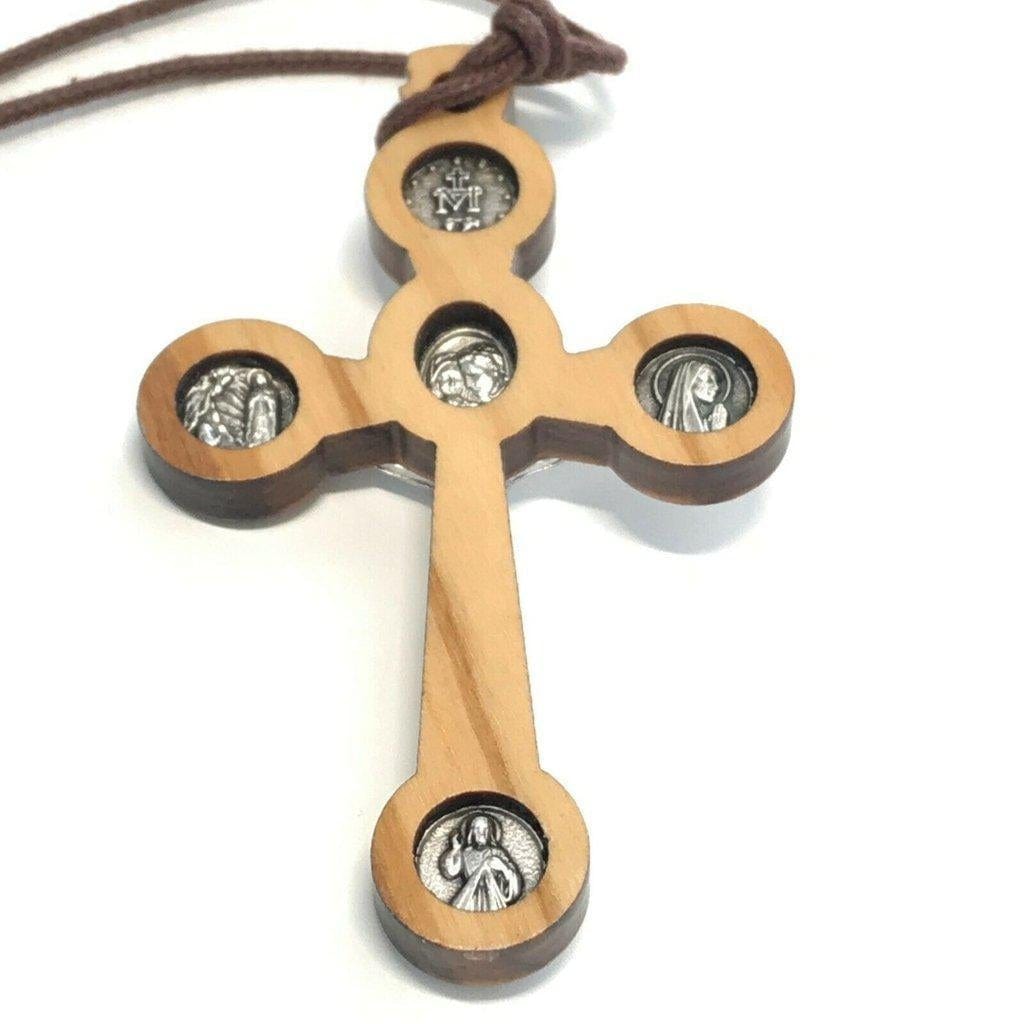 Our Lady Virgin Mary Pectoral Catholic Wooden Cross Crucifix Blessed By Pope | Catholically