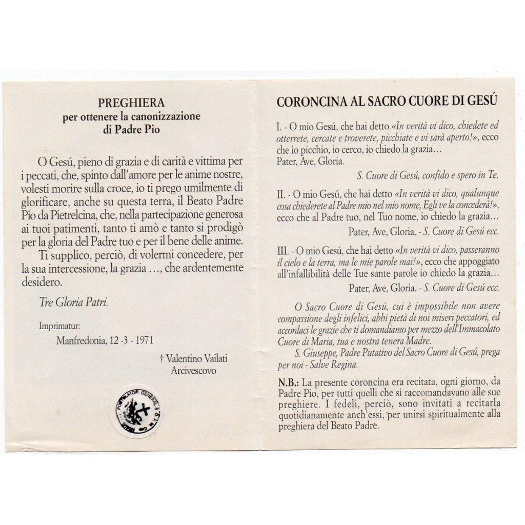 Padre Pio Holy Card - St. Pio vintage Prayer Card | Catholically