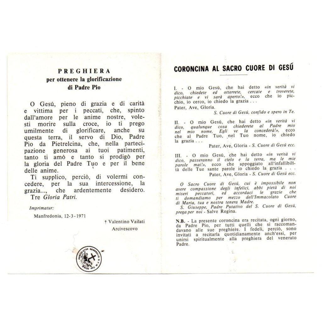 Padre Pio Holy Card - St. Pio vintage Prayer Card | Catholically