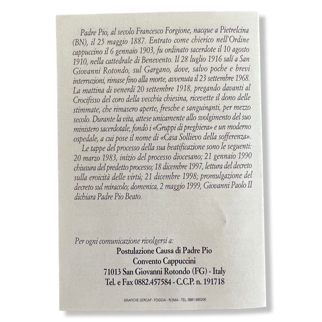 Padre Pio Holy Card - St. Pio vintage Prayer Card | Catholically