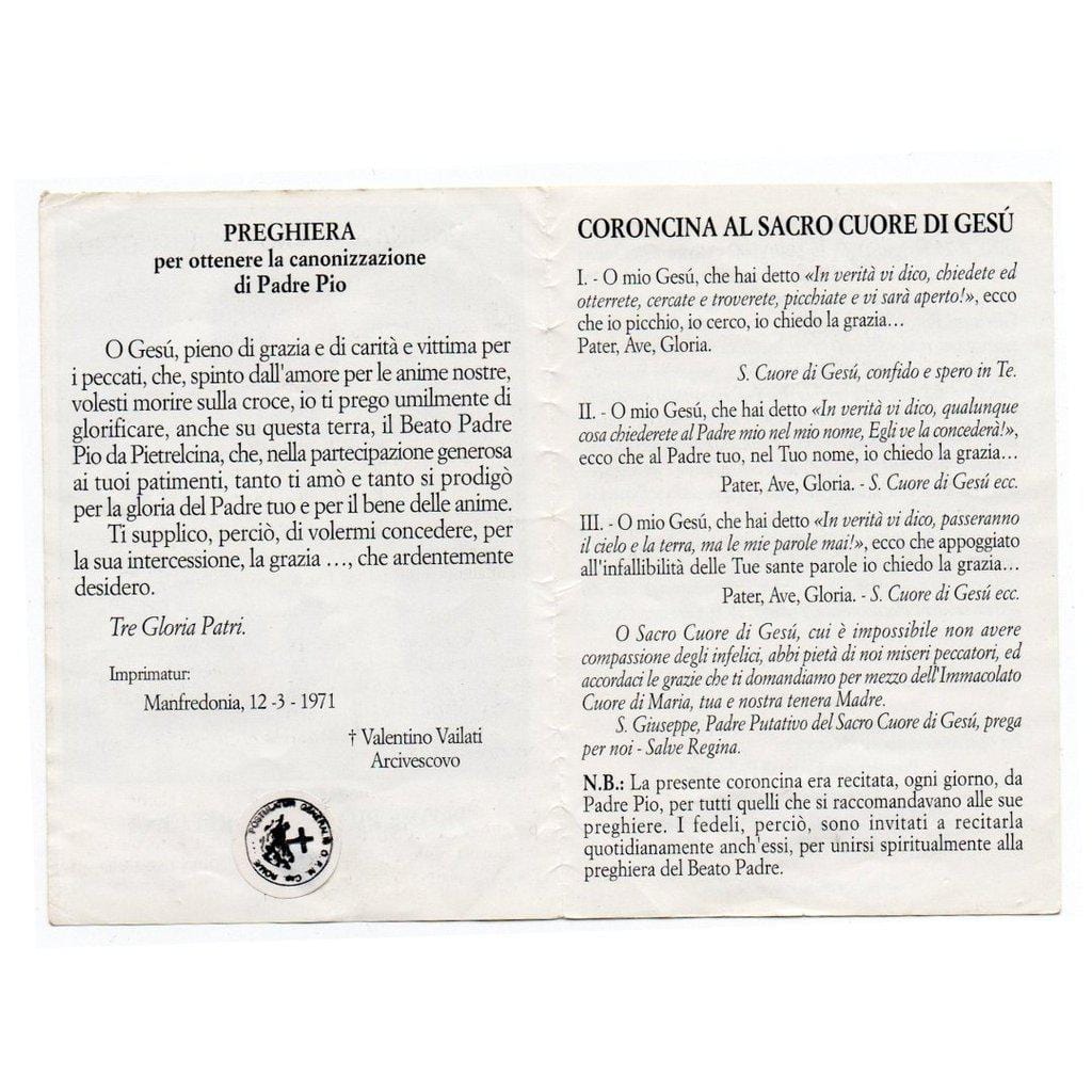 Padre Pio Holy Card - St. Pio vintage Prayer Card | Catholically