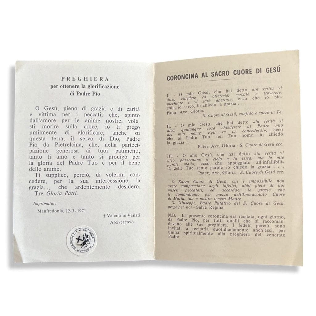 Padre Pio Holy Card - St. Pio vintage Prayer Card | Catholically