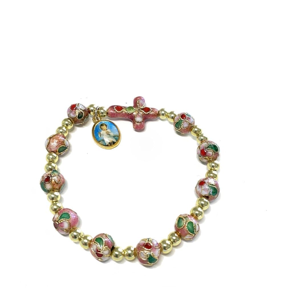 Pink - Child - Communion Elastic Stretch Bracelet Cloisonne - Blessed By Pope | Catholically