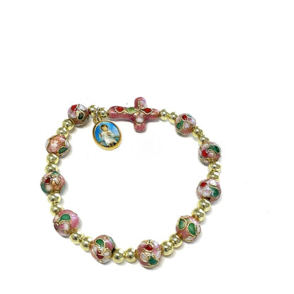 Pink - Child - Communion Elastic Stretch Bracelet Cloisonne - Blessed By Pope | Catholically