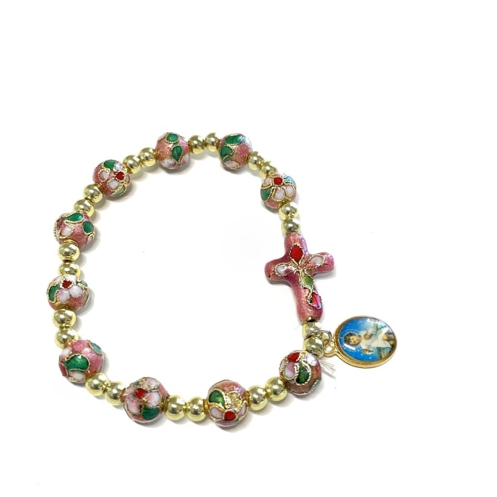 Pink - Child - Communion Elastic Stretch Bracelet Cloisonne - Blessed By Pope | Catholically