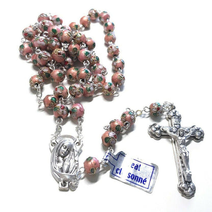 Pink Cloisonne Rosary  - Blessed by Pope - w/ COA | Catholically