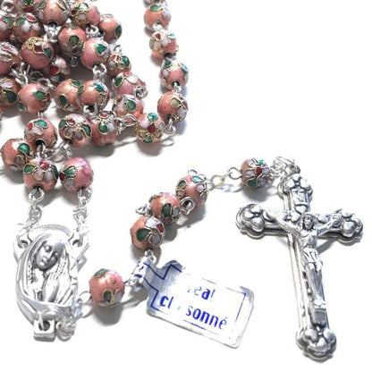 Pink Cloisonne Rosary  - Blessed by Pope - w/ COA | Catholically