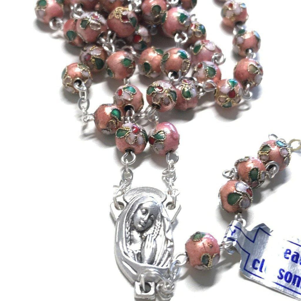 Pink Cloisonne Rosary  - Blessed by Pope - w/ COA | Catholically