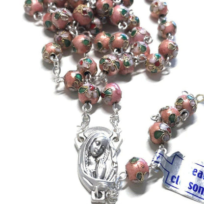 Pink Cloisonne Rosary  - Blessed by Pope - w/ COA | Catholically