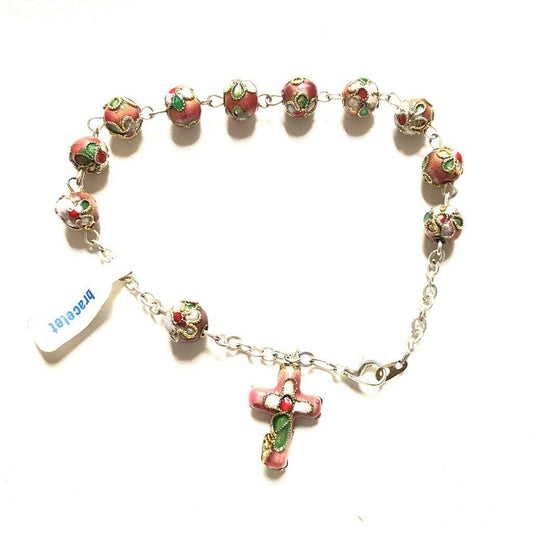 Pink Cloisonne Rosary Bracelet  Blessed By Pope On Request | Catholically