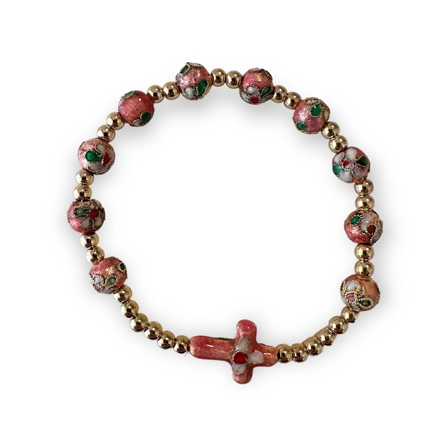 Pink Elastic Stretch Bracelet Cloisonne - Blessed By Pope | Catholically