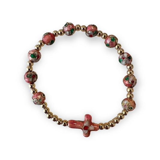 Pink Elastic Stretch Bracelet Cloisonne - Blessed By Pope | Catholically