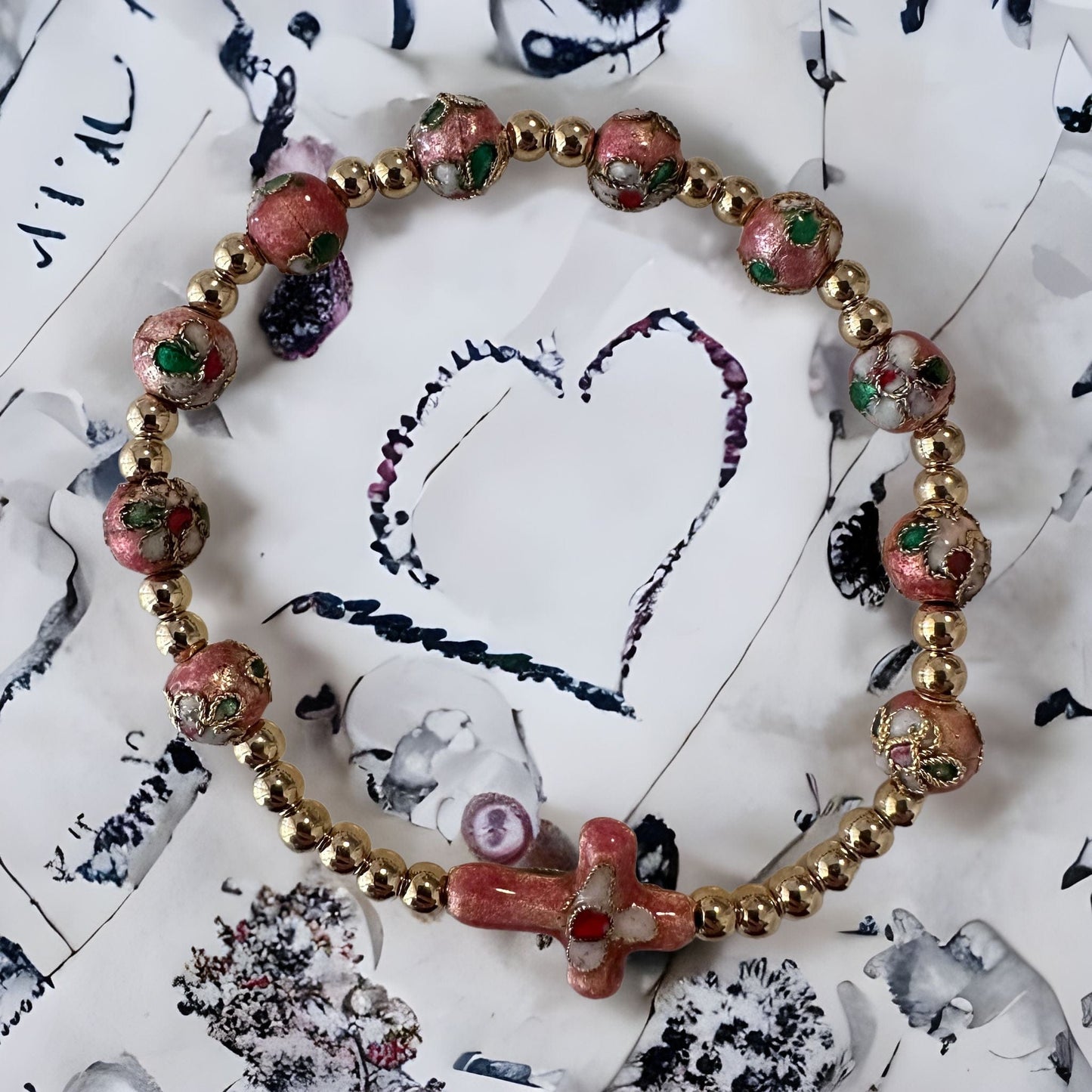 Pink Elastic Stretch Bracelet Cloisonne - Blessed By Pope | Catholically