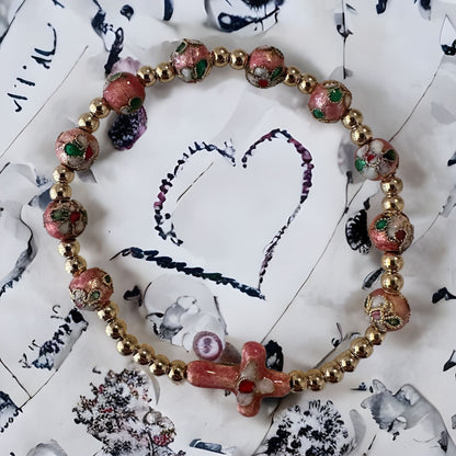Pink Elastic Stretch Bracelet Cloisonne - Blessed By Pope | Catholically