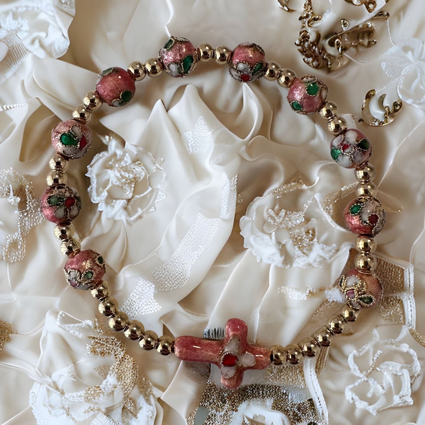 Pink Elastic Stretch Bracelet Cloisonne - Blessed By Pope | Catholically