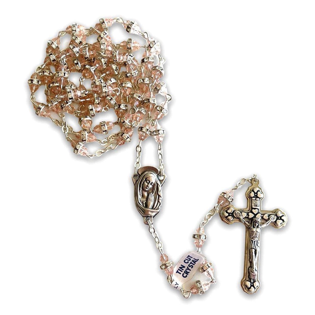 Pink Sparkling Crystal Rosary -Rhinestone -Blessed By Pope | Catholically
