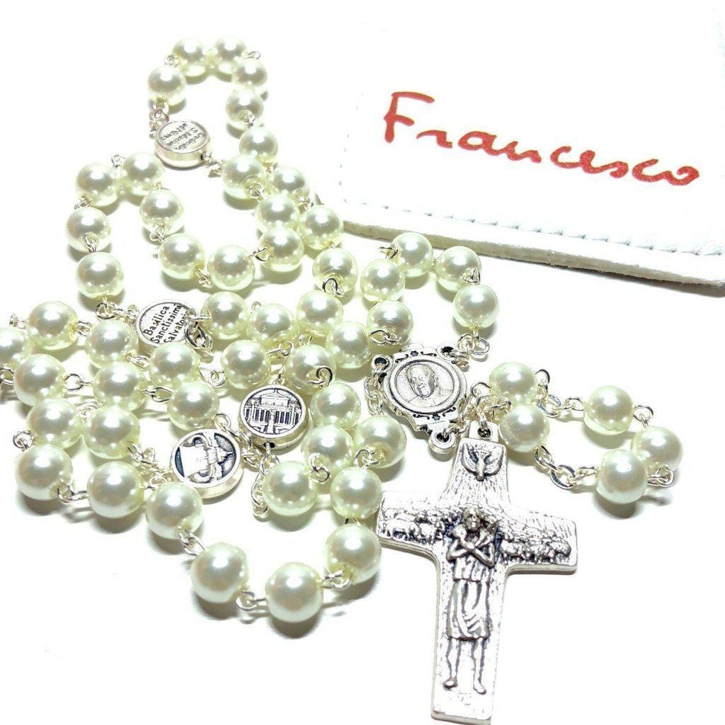 Pope Francis Four Basilicas - Mother Of Pearl Mop Rosary Blessed By Pope | Catholically