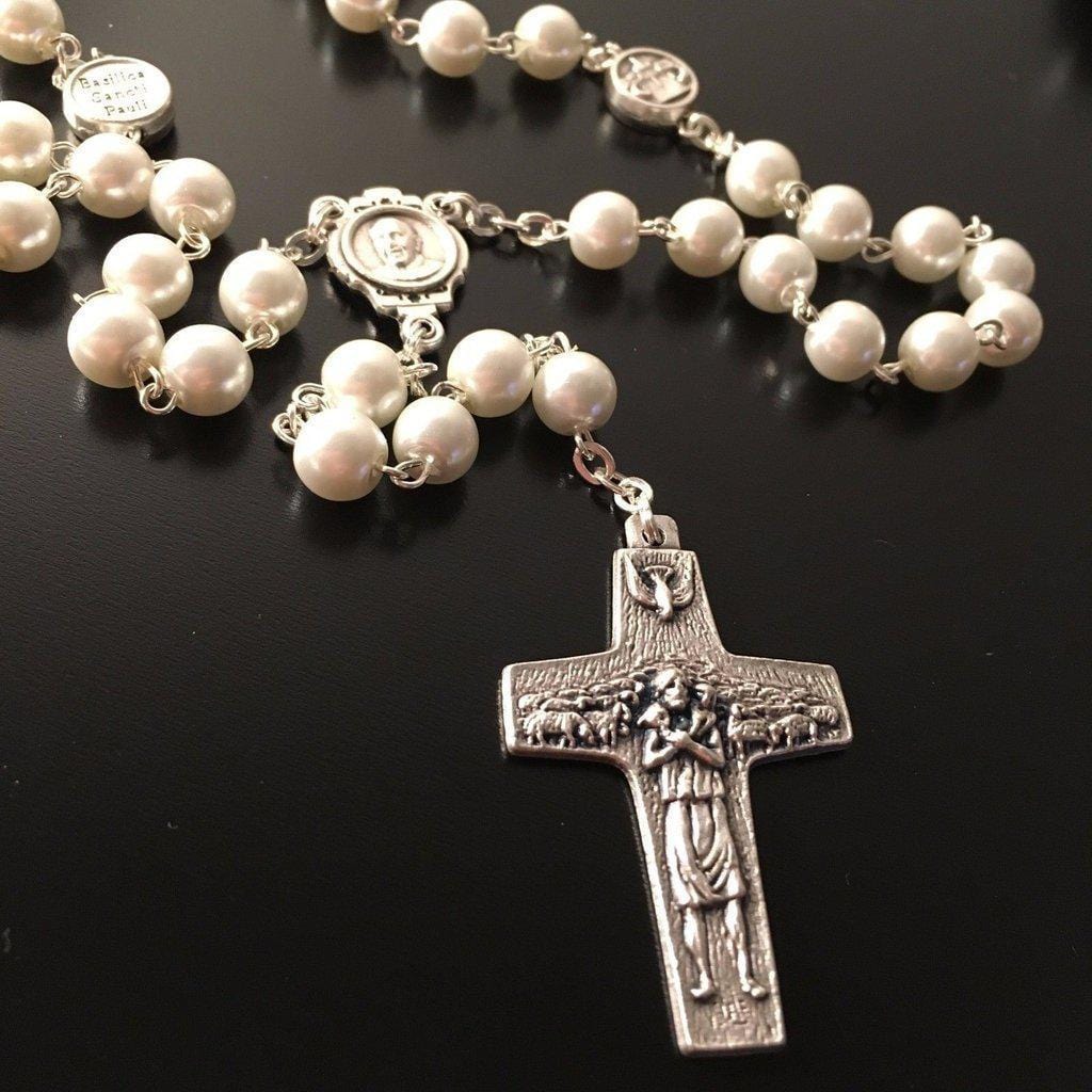 Pope Francis Four Basilicas - Mother Of Pearl Mop Rosary Blessed By Pope | Catholically