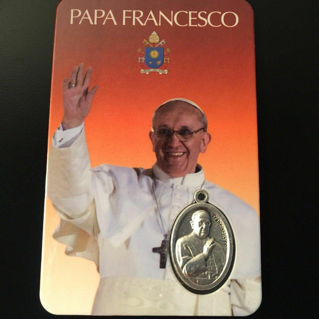 Pope Francis Official Photo W/ Coat Of Arms & Medal  Holy Card | Catholically